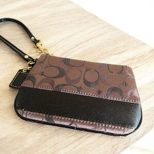 Coach Brown Signature Leather Corner Zip Wallet Wristlet
